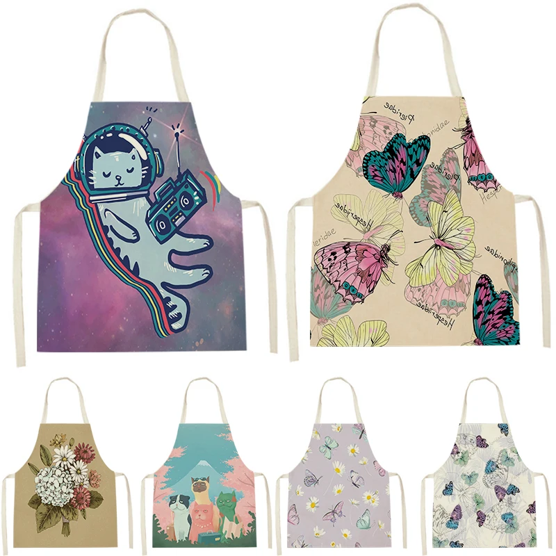 Plant Flower  Cat Print Sleeveless Apron Children'S Cleaning Home Men'S and Women'S Anti-Fouling Apron Kitchen Avental Cozinha