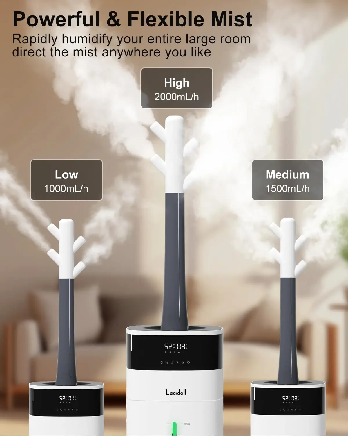 Large Room 5.3Gal/20L - Cool and Warm Mist Humidifiers for Home 3000 sq ft, Air Humidifiers for Bedroom with Diffuser&Extended T