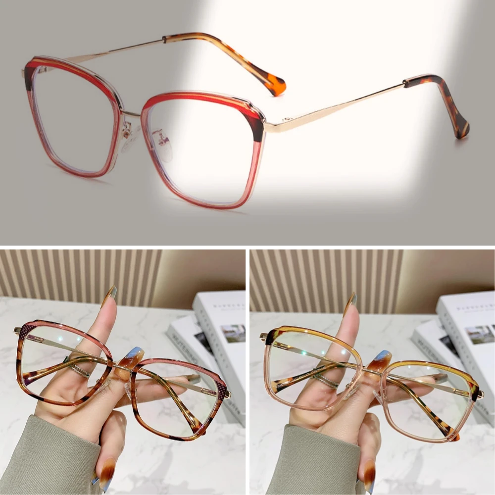 

Fashion Women's Anti Blue Light Glasses Ladies Cat Eye Transparent Large Frame Glasses Luxury Design Computer Optical Eyewear
