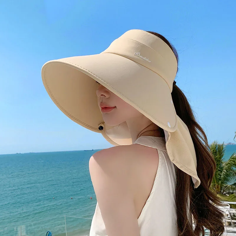 New Summer Women Big Brim Fisherman Hat Sun Uv Protection Sunshade Bucket Hat Empty Top Cap Female Fashion Waterproof Travel Hat