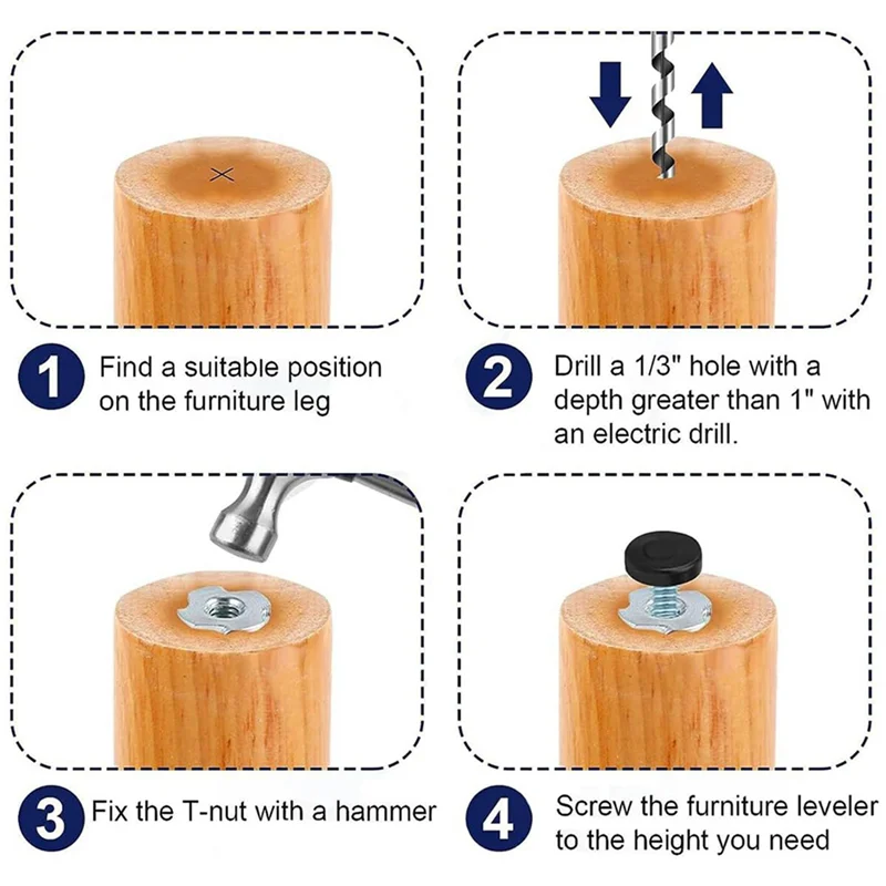 AB11-160 PCS M6 Thread Adjustable Furniture Levelers Screw In Chair Feet Adjustable Furniture Feet Leg Levelers