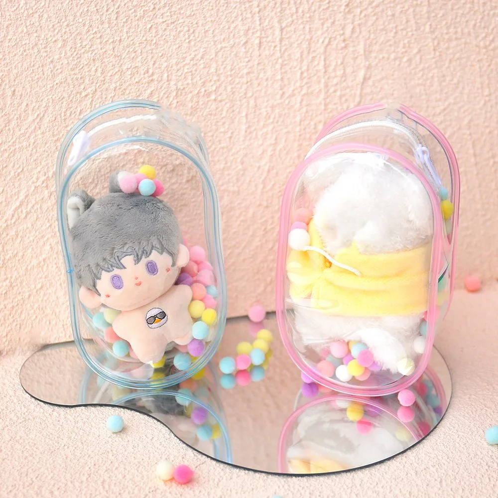 With Bell Keychain Clear Outdoor Doll Bag Hairball Display Doll Storage Pouch Clear PVC Outdoor Doll Display Bag Storage Bag