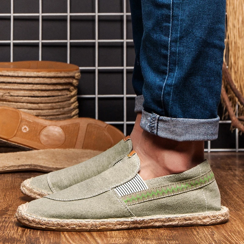 Mens Flax Espadrille Loafers Slip-On Comfort Shoes with Round Toe Fashion Women Canvas Walking Shoes Casual Fisherman Driving