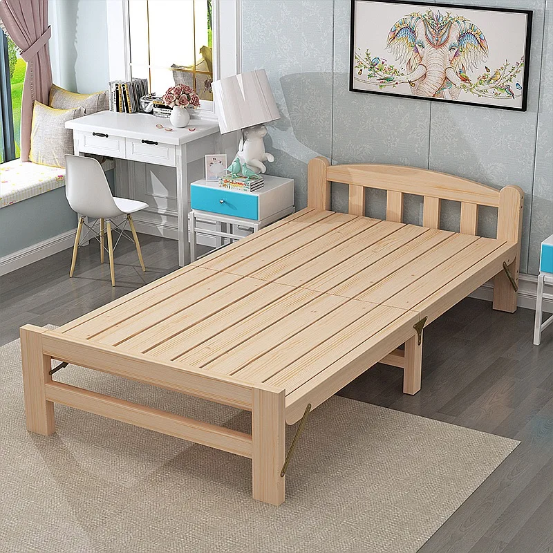 Folding Solid Wood Bed Space-Saving Single Bed Hard Board Bed for Rental Room