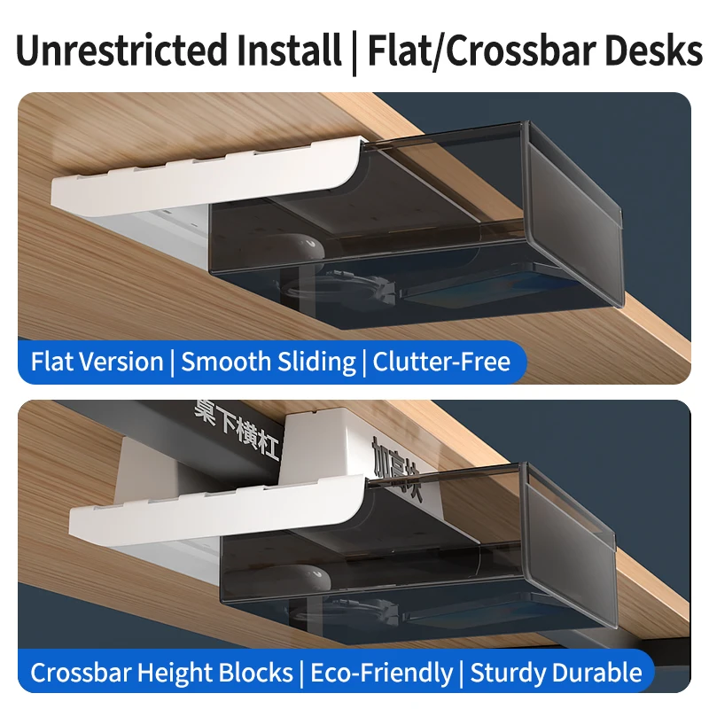 No Drill Under Desk Pull Out Storage Suitable For Office Desk Organize Data Cable Charger Headphone And Small Accessories