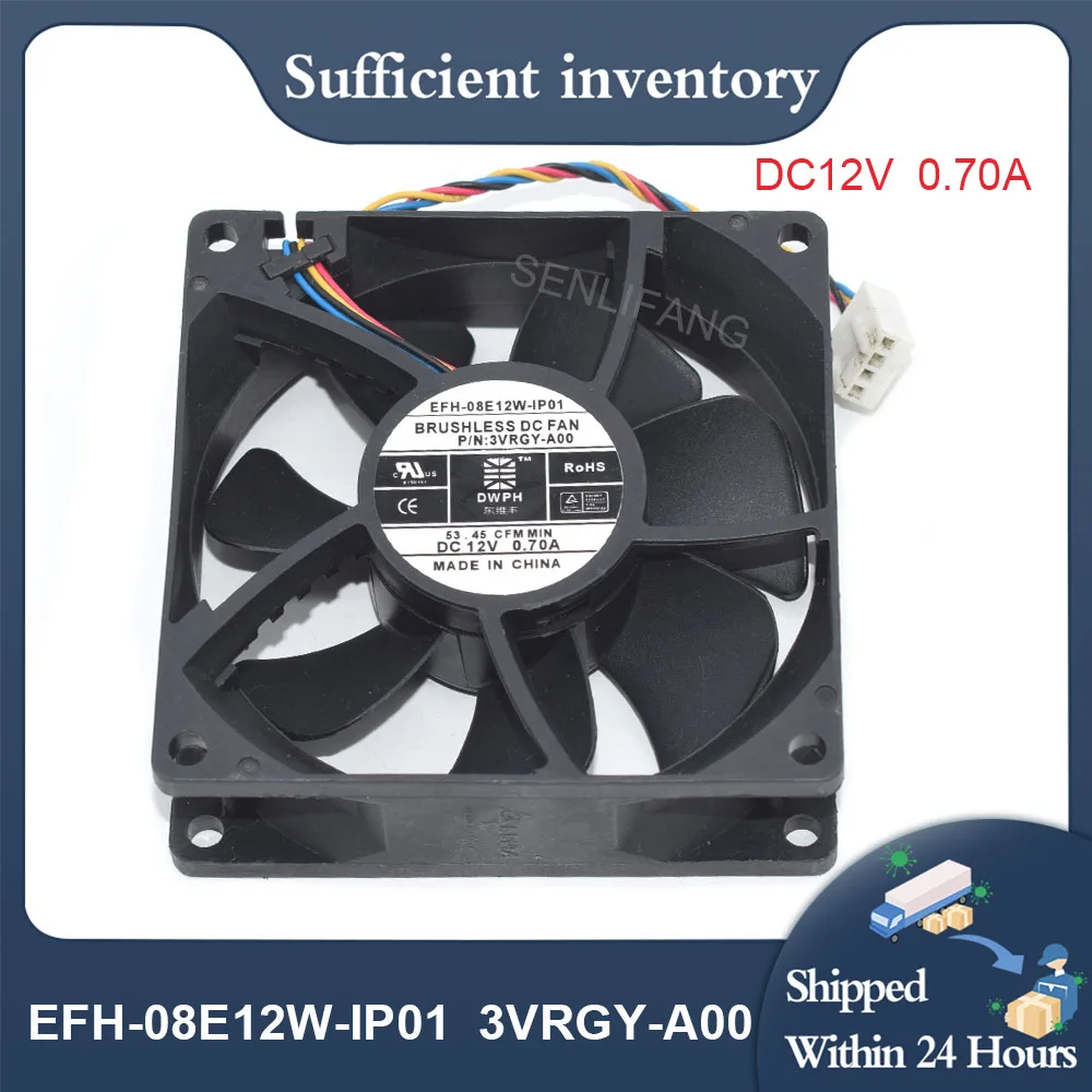 

For DWPH New 8CM Square Cooler Fan EFH-08E12W-IP01 P/N:3VRGY-A00 80*80*25MM DC12V 0.70A 4Lines Cooling