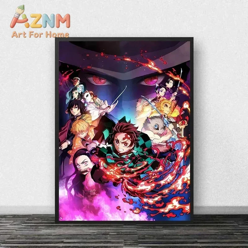 AZNM Demon Slayer Anime Canvas Wall Art Tanjiro Nezuko Rengoku Character Canvas Print Bedroom Home Decor Poster