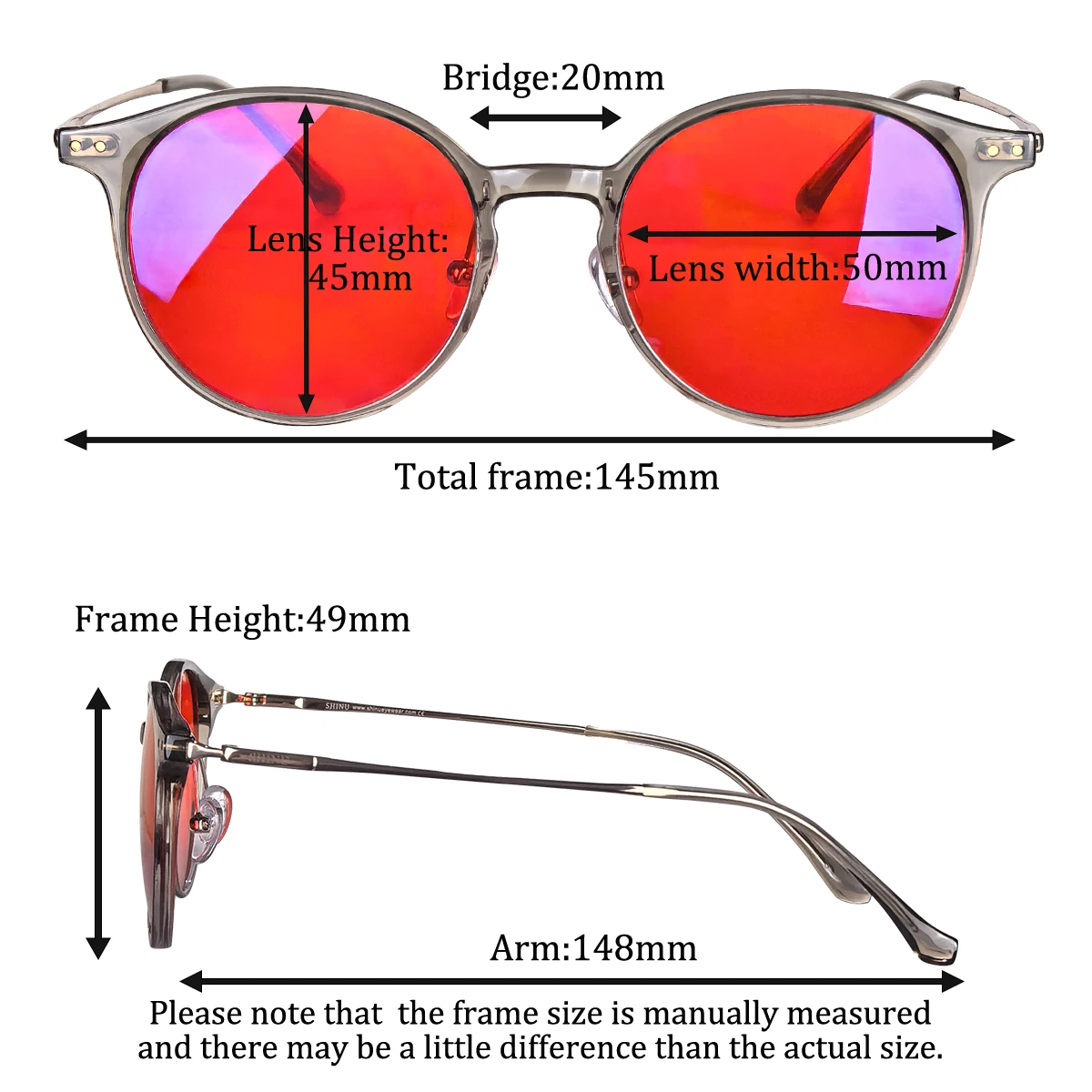 SHINU Titanium Glasses Men Women Red Lens Orange Lens Blue Light Blocking Computer Glasses Better Sleep Round Shape Glasses