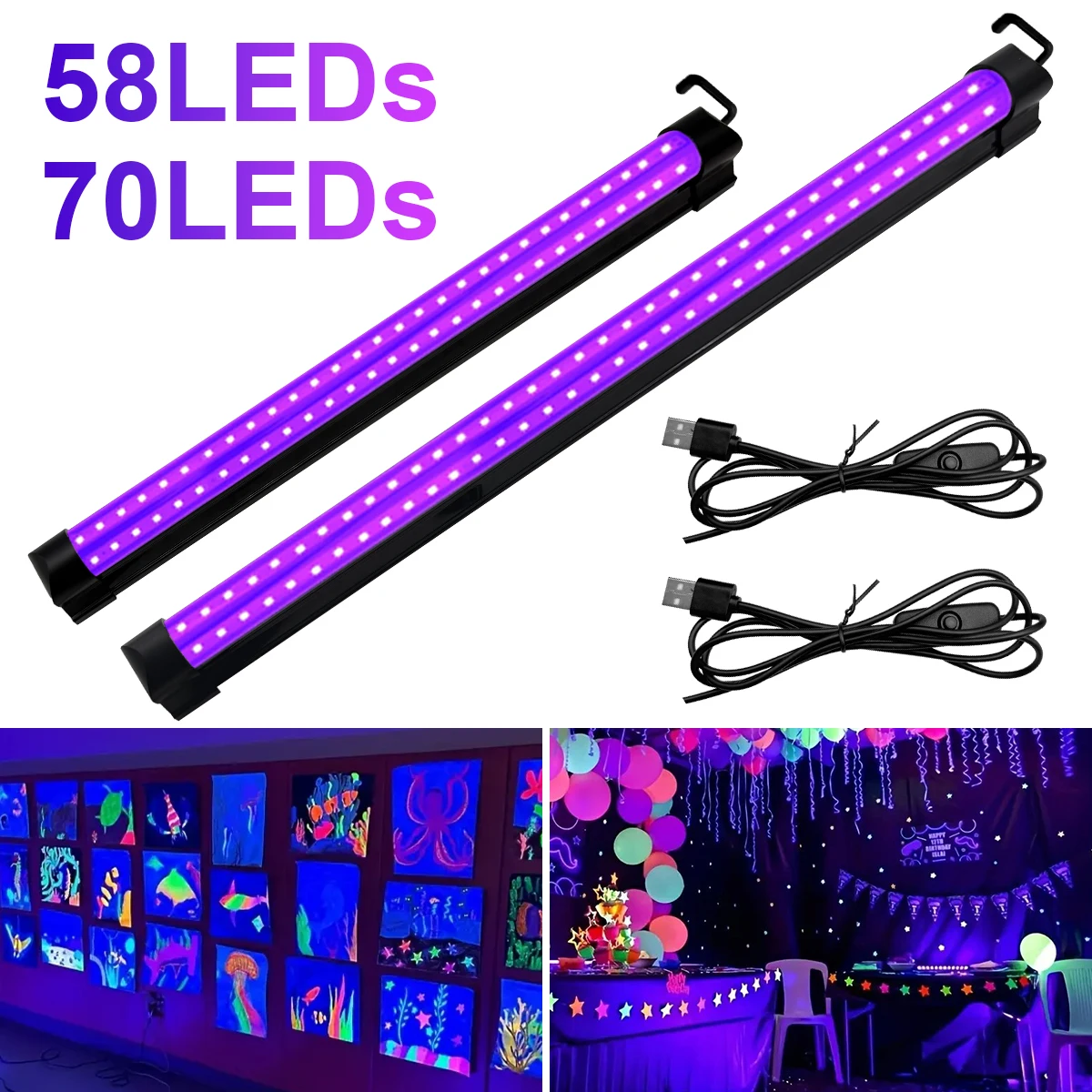 

Ультрафиолетовая лампа с скрытым крючком черного цвета 40/50 см - светильник в диско-стиле для семейных встреч - украшение на Хэллоуин