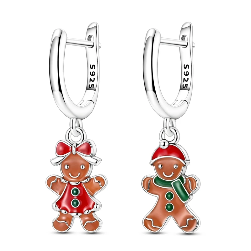 925 Sterling Silver Pendant Earring Pendientes Gingerbread Man Drop Earring For Woman Christmas Gift Jewelry