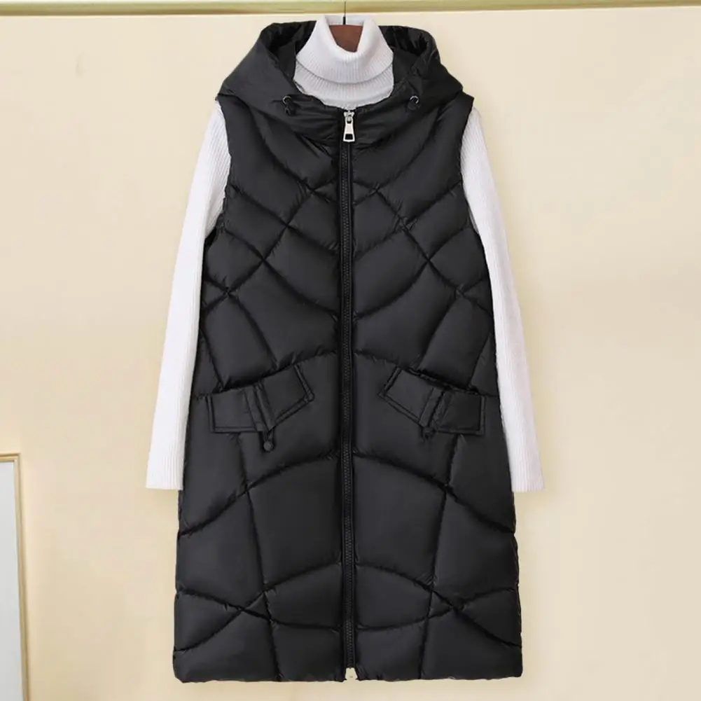 Chaleco de algodón con cuello de longitud media levantado para mujer, abrigo de invierno sin mangas con capucha y cremallera acolchada, abrigo de invierno