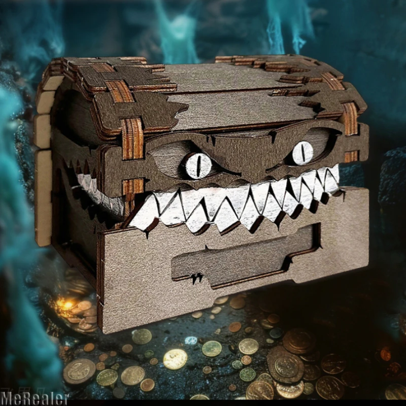 In Stock Wooden Mimic - Creative Monster Treasure Chest Box, Halloween Toy Gift for Dungeons & Dragons