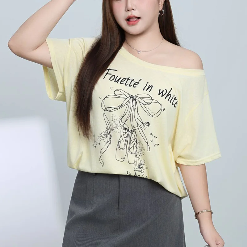 

Хлопковая тонкая футболка с косыми плечами The Ballet Girl Snowflake, женские повседневные и молодежные летние топы премиум-класса больших размеров 9251