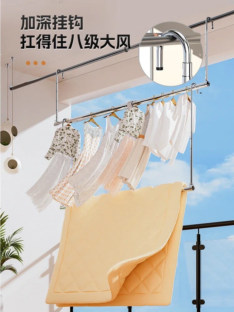 Clothes rod balcony hanging telescopic clothes rack punching-free hanging stainless steel bask in the quilt sheets special artif