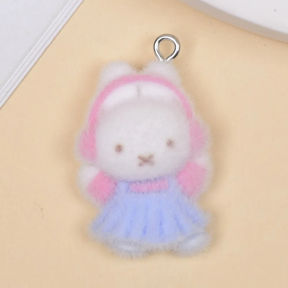 10PCS Kawaii Miffy Flocking Rabbit Pendant DIY Mobile Pendant Keychain Luggage Accessories Materials Gift Toys
