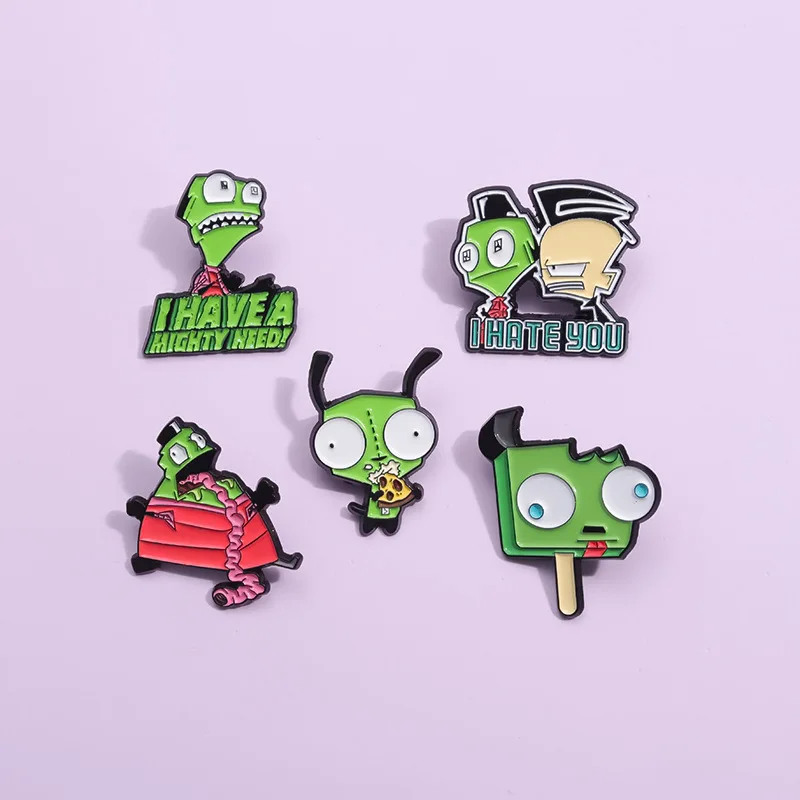 Invader Zim Enamel Pins Alien Comedy Science Fiction Animation Brooches Lapel Metal Badges Cartoon Jewelry Gift For Kids Friend