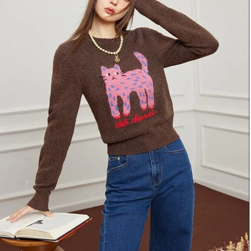 Deeptown Kawaii Sweater Women Animal Print Cartoon Knitted Pullovers Vintage Y2k Sweet Long Sleeve Cute Autumn Winter Jumpers