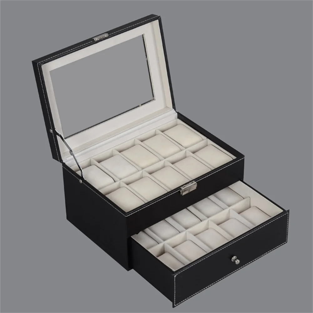 Professional 20 Grids Watch Box Storage Holder Double Layers PU Leather Watches Case Organizer Box Jewelry Display Storage Case