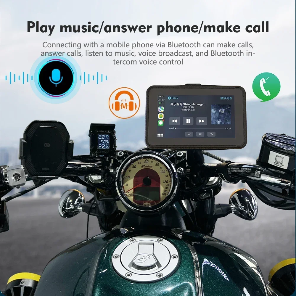 Navegador gps para motocicleta e gravador de vídeo dvr com duas câmeras karadar mt5004 à prova d'água 5 polegadas motocicleta carplay gps