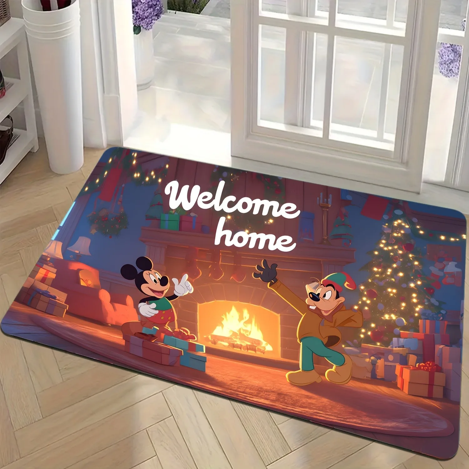 سجادة ترحيب منزلية دافئة لعيد الميلاد من ديزني ميكي وبلوتو: "ترحيب بالمنزل" لعيد الميلاد السعيد