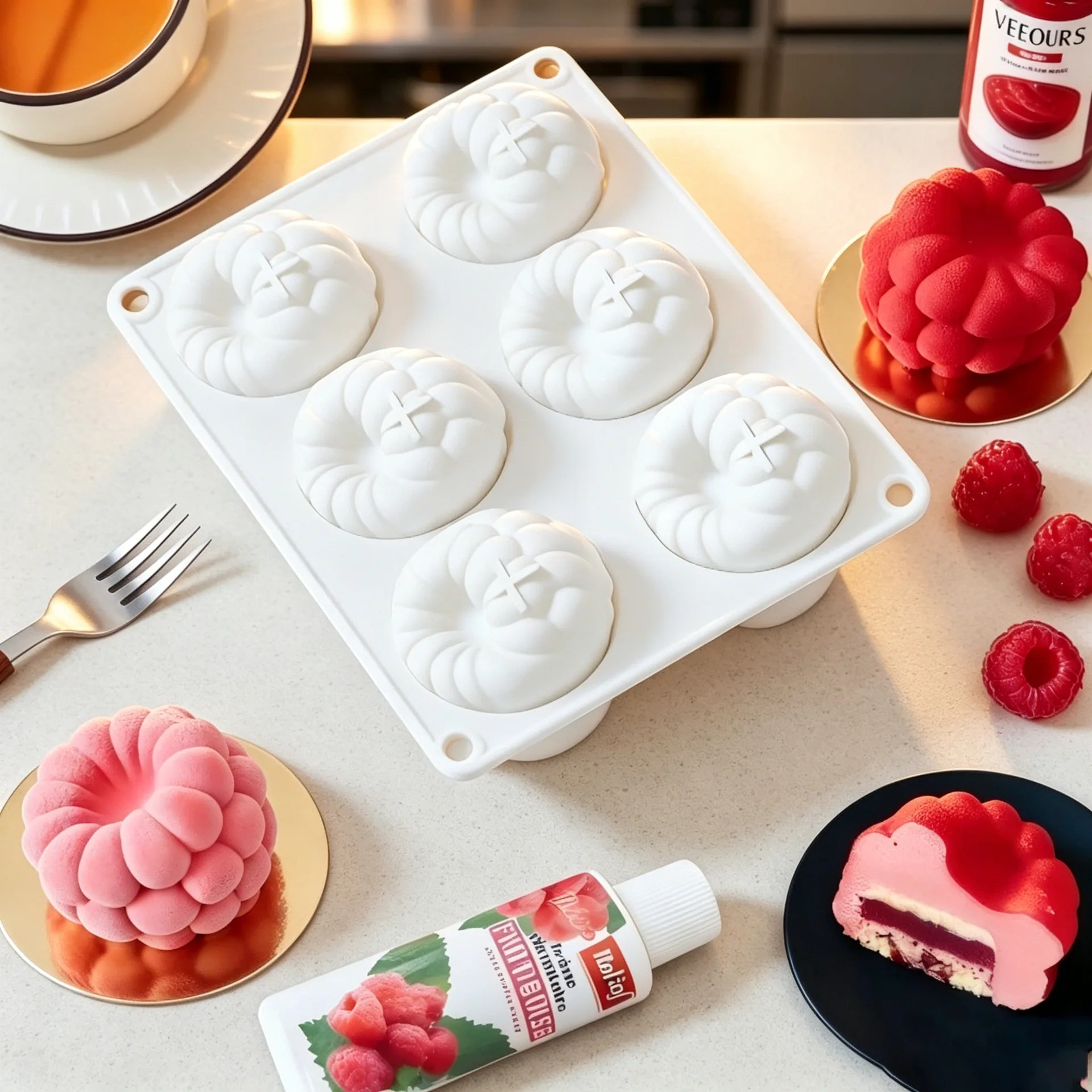 Food Grade Silicone Cake Mold Raspberry Design 6/24-Cell Mousse Chocolate Dessert Baking Tools Kitchen Supplies