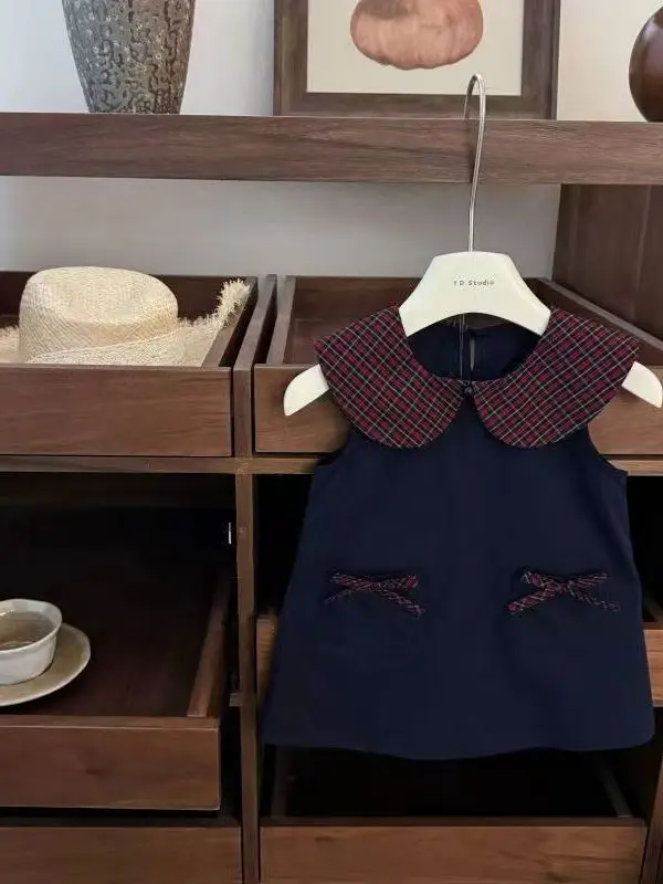 

Невобычный жилет с клетчатым воротником Dr для маленьких девочек Princ Dr, универсальный хлопковый корейский жилет прямого кроя, летний D...