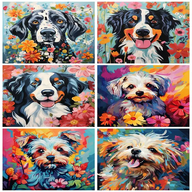 SDOYUNO Diy Oil Painting By Numbers For Adults Animals Dog Flower Picture Wall Arts Crafts Oil Art Picture Frame Decoration Home