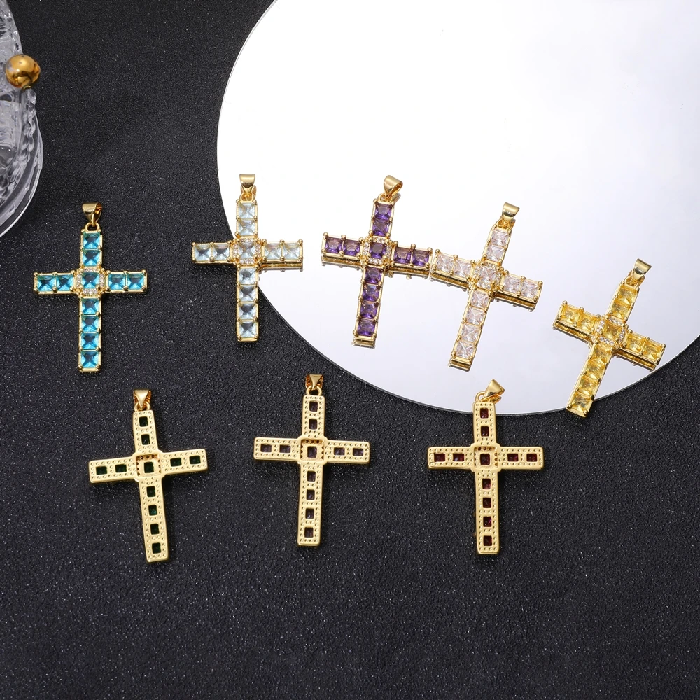 Juya DIY religiösen Schmuck liefert handgemachte bunte Zirkonia 18 Karat echt vergoldet Saint Christian Cross Charms Großhandel – Detail 8