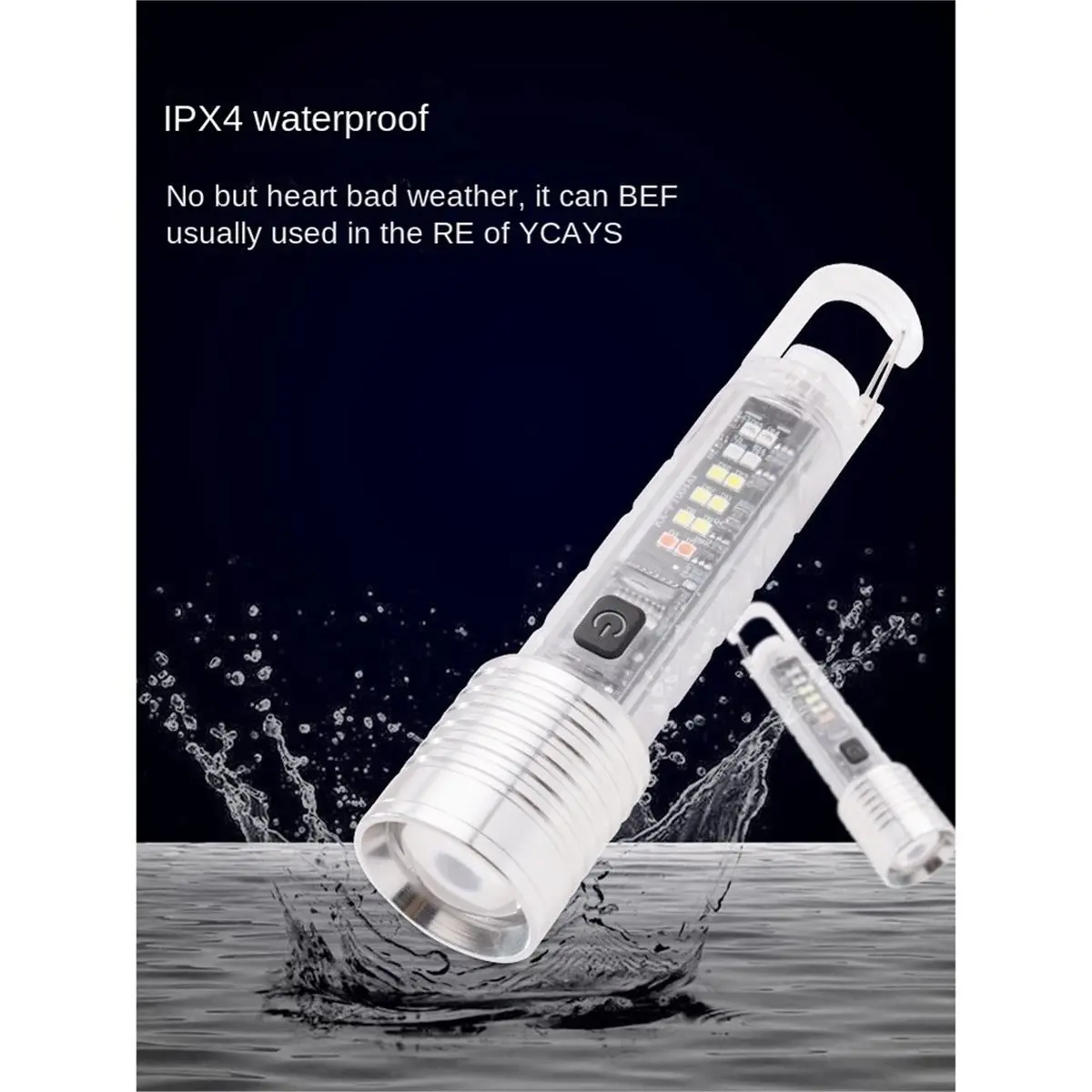 Super Bright Transparent LED Flashlight Zoom Camping Torch USB Rechargeable Work Light with Hook Magnet Pocket Lantern