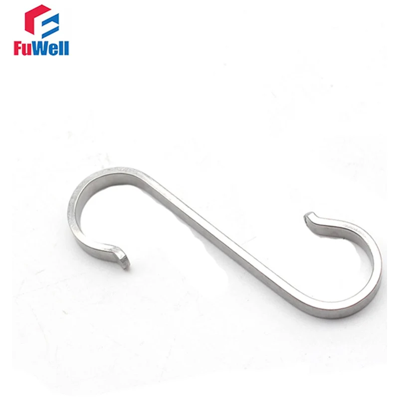 Fuwell 8 Pcs 304 Stainless Steel Snap Single S Hook Bayonet Anti-drop Kitchen Bathroom Door Hanging Hat Wall Multi-Function