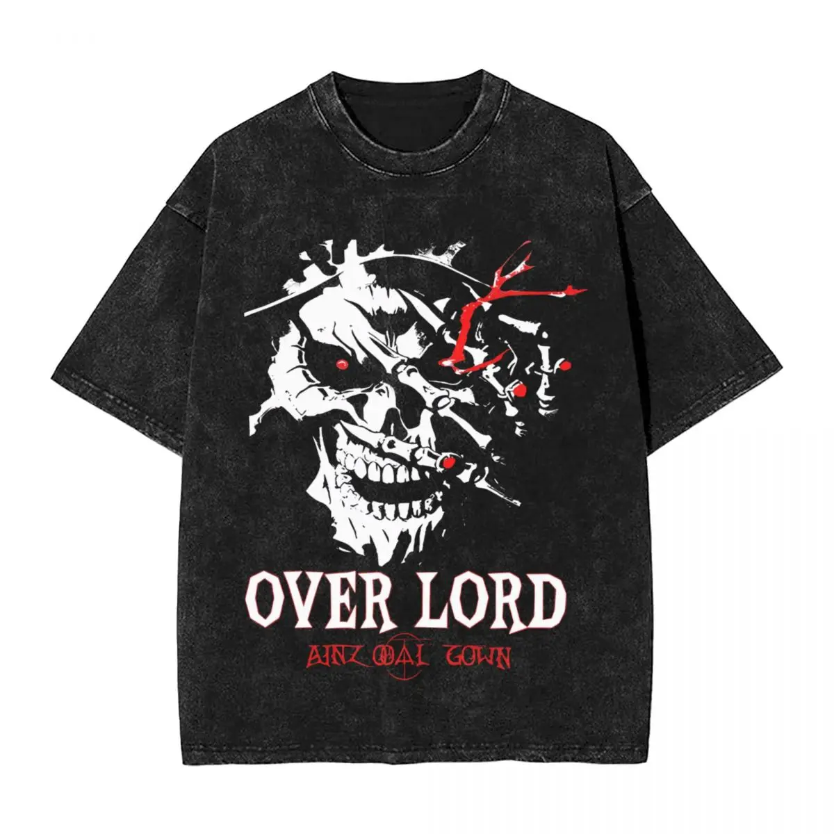 Japanese Anime Overlord Graphic woman Men Washed Hot stamping Print T-Shirt,Cotton Tshirt Men's Summer Short Sleeve Tees