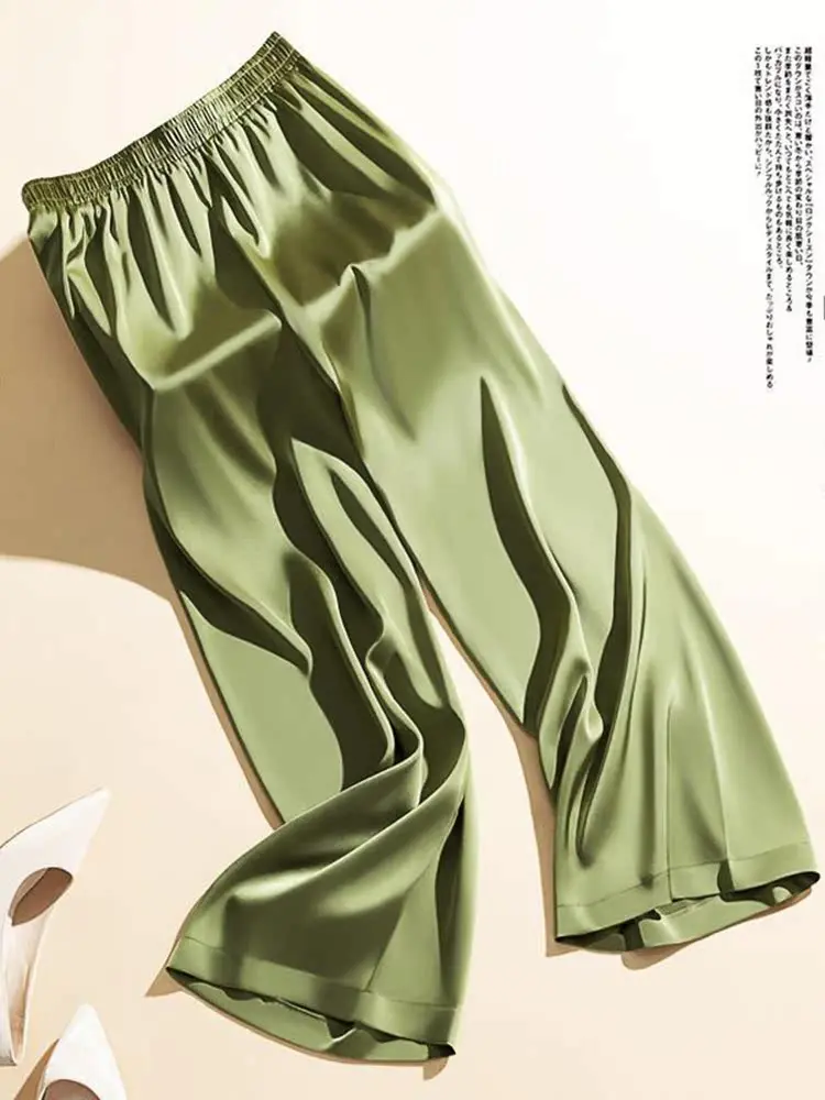 

Очень большие 300-мешочек, широкие брюки из ацетата ледяного шелка, летние тонкие повседневные брюки, гладкие прямые брюки против морщин