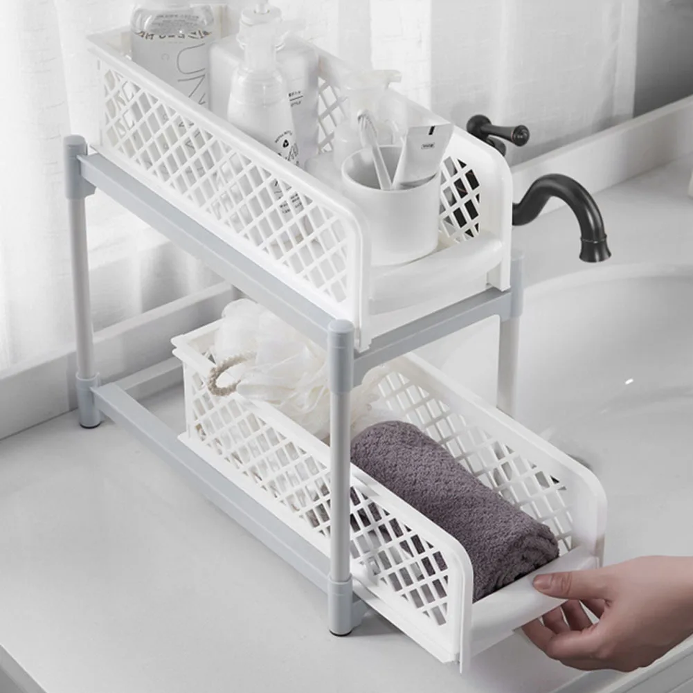 2 Tier Slide Out Storage Basket for Kitchen Bathroom