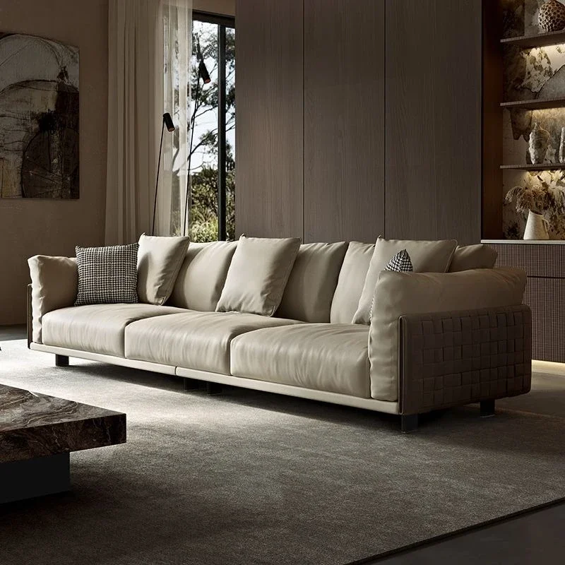 Italian minimalist small apartment, first layer cowhide, Nordic living room straight row B