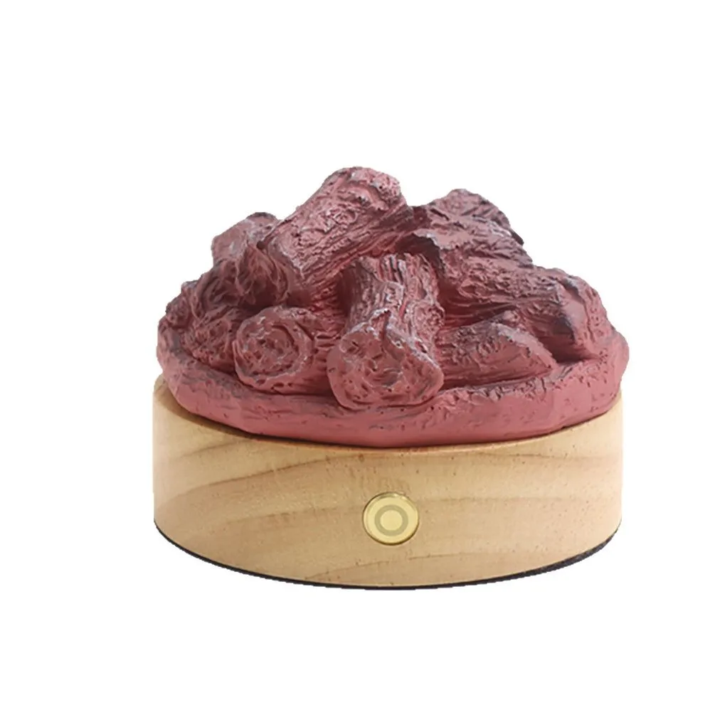 Simulation Resin Flame Light Rubber Wood Desktop Decoration Night Light Ornament Charging Pool Box Breathing Light