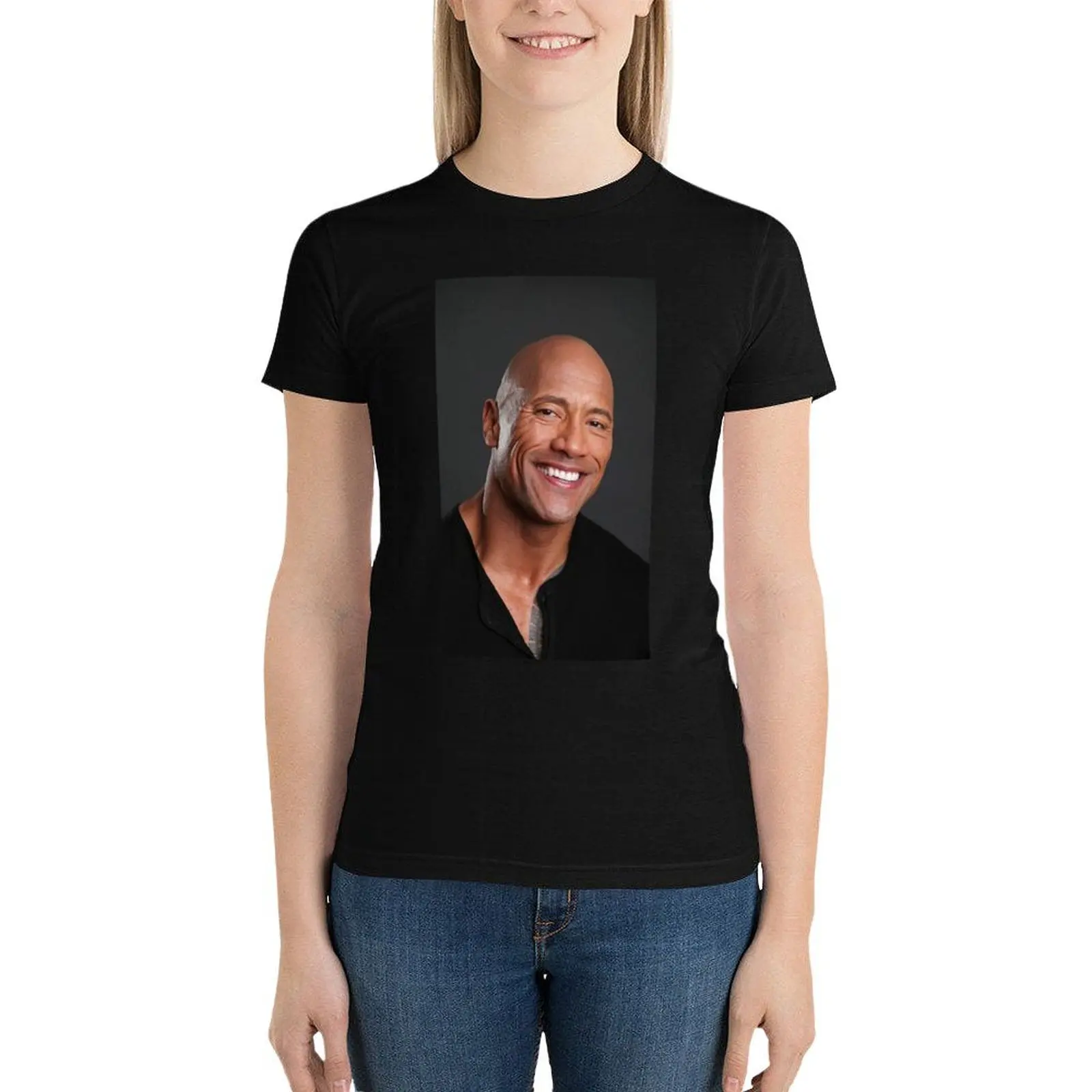 dwayne johnson T-Shirt korean fashion lady clothes hippie clothes black t shirts for Women