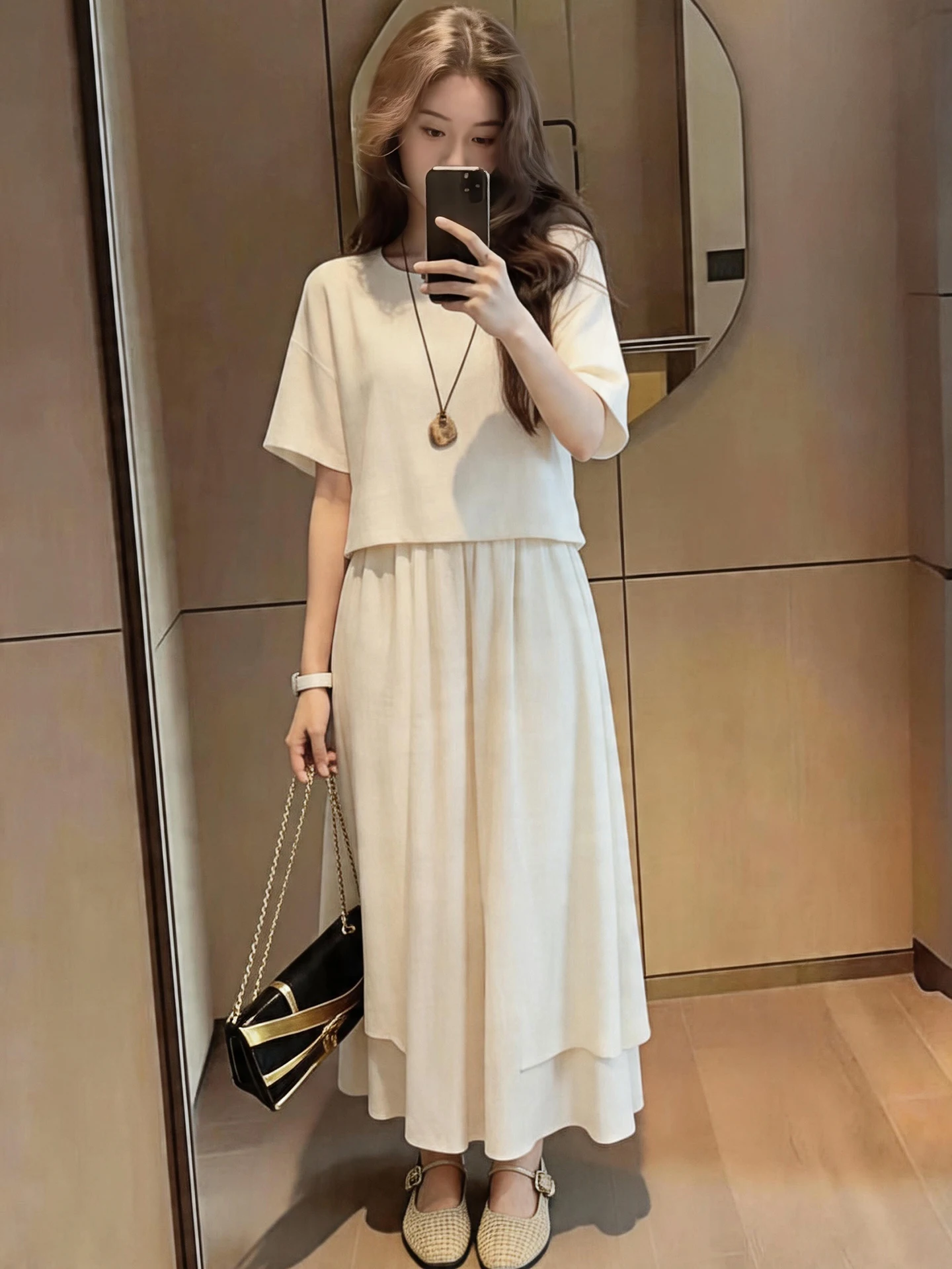 

Fashionable Two-Piece Set for Women Elegant High-Quality Summer Outfit Short Sleeve round Neck T-Shirt And High-Waisted Pants