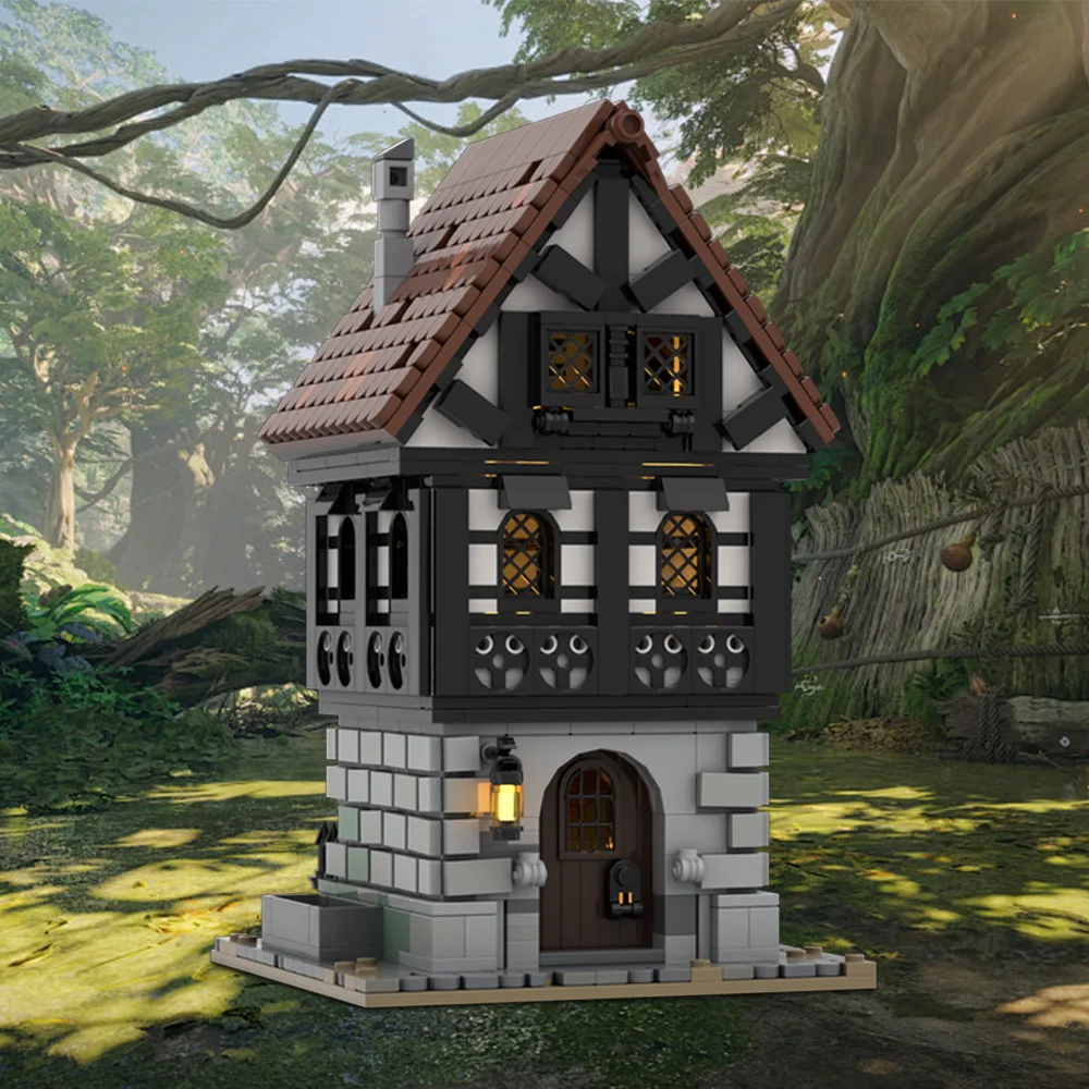 Gobricks MOC 中世のタウンハウスビルディングブロックモデル古典的なヴィラレンガ古いカントリーハウス組み立てられたおもちゃ子供のギフト