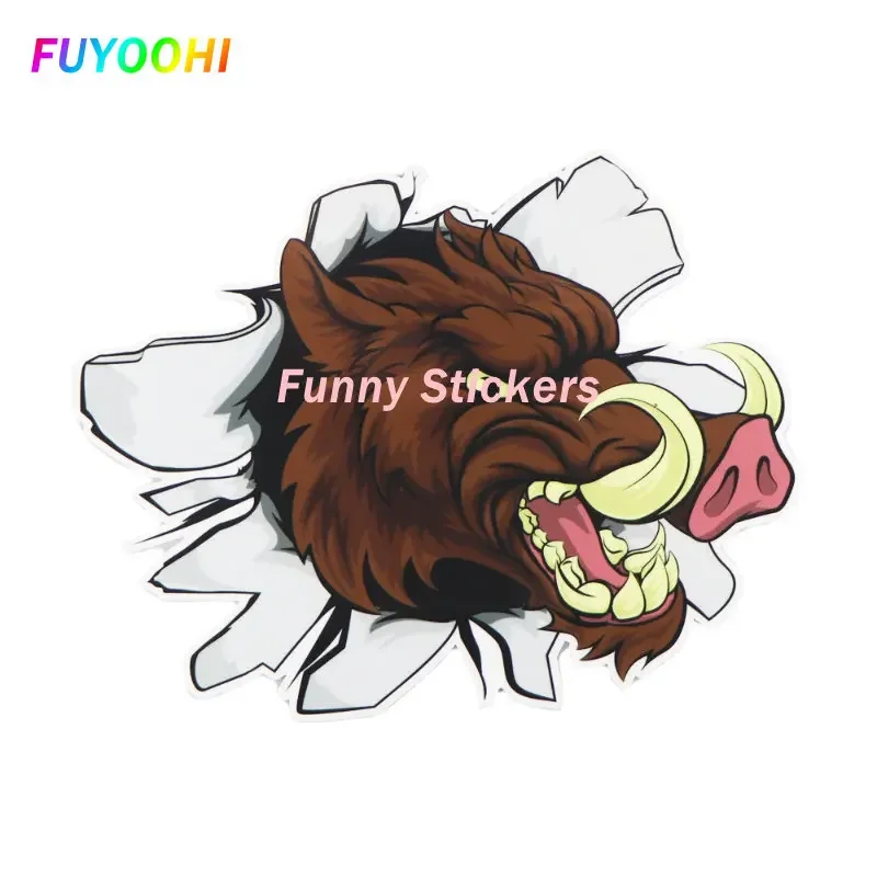 

FUYOOHI Play Stickers for Hole Angry Boar Head Funny Sticker for Car Door Bumper KK Vinyl Decals Car Accessories Decoration