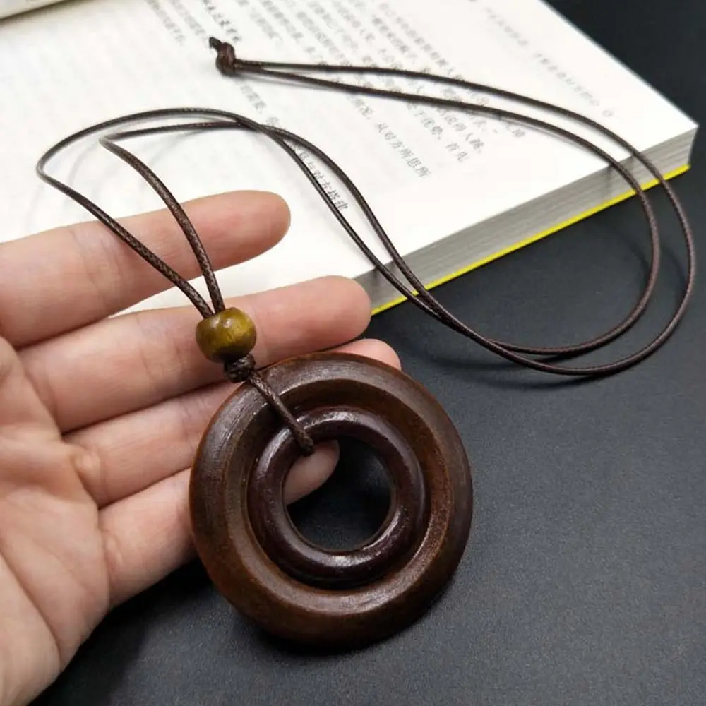 Cadena de suéter de madera redonda étnica para mujer, Collar de suéter de búho de hoja de madera Vintage, joyería de cuello, accesorios de regalo