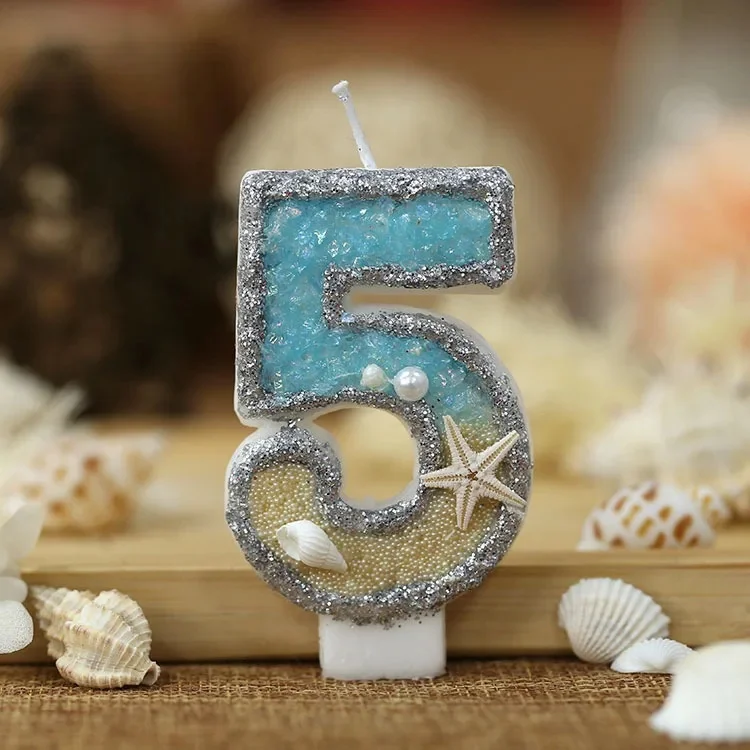 Picture 6: 0-9 Digital Glitter Candles Summer Beach Starfish Birthday Cake Topper Ocean Themed Party Decoration