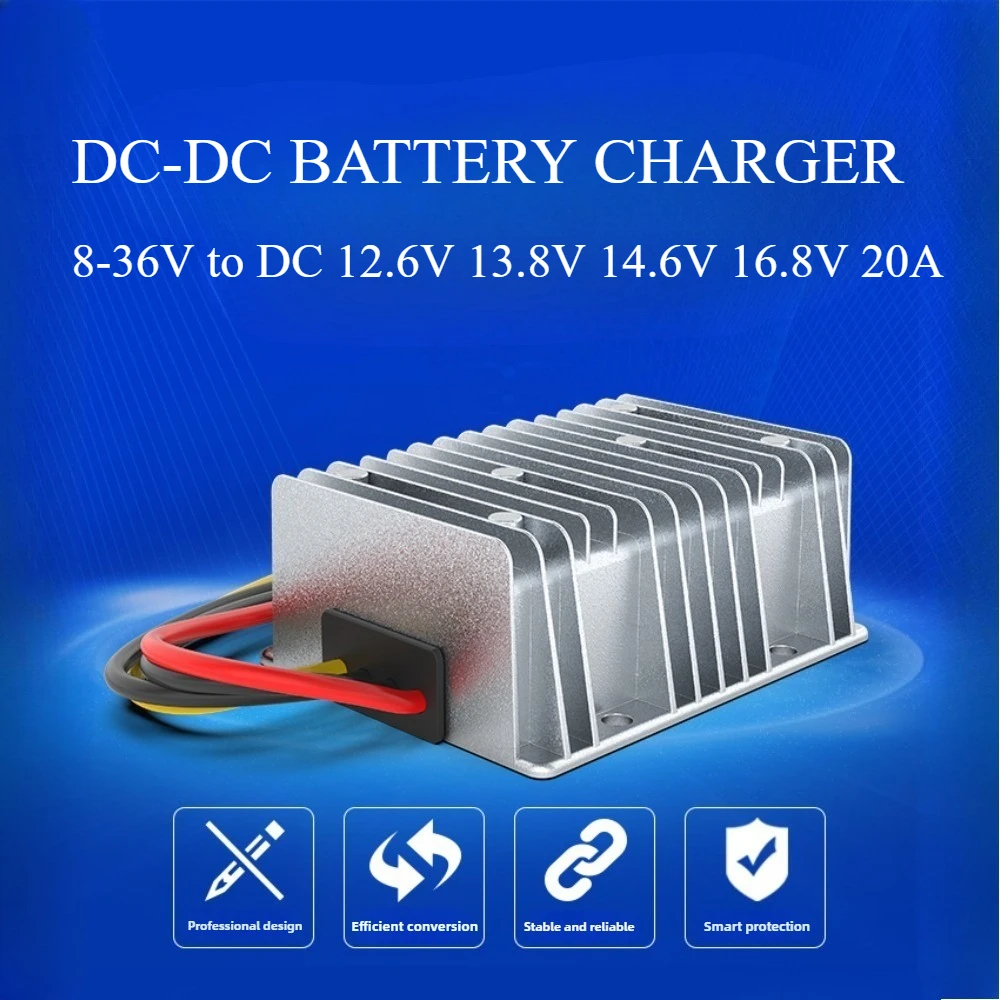 

8-36V to 12.6V 13.8V 14.6V 16.8V 20A Car Boat Battery Charger 12V 24V DC DC Buck/Booster Converter for Dual Battery System