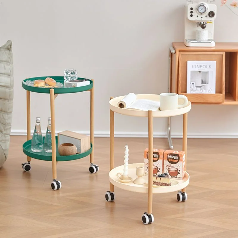 

Small Coffee Table Cream Wind Movable Brake Roller Cart Shelf with Wheels Coffee Tables Ins Nordic Side Table Furniture Mesas