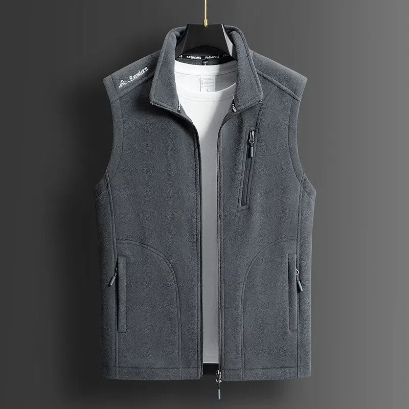 Men\'s Clothing Trendy Spring Autumn High-neck Zipper Cardigan Sleeveless Solid Color Pockets Casual Coats Preppy Style Tops