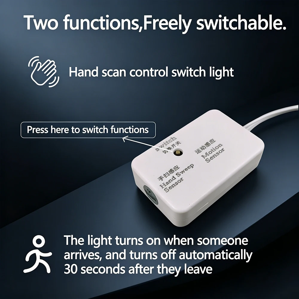 400W Hand Wave Sensor Motion Sensor Dual Mode Hand Sweep Radar Sensor Switch 110V-220V Auto On Off Penetrable Wood Acrylic