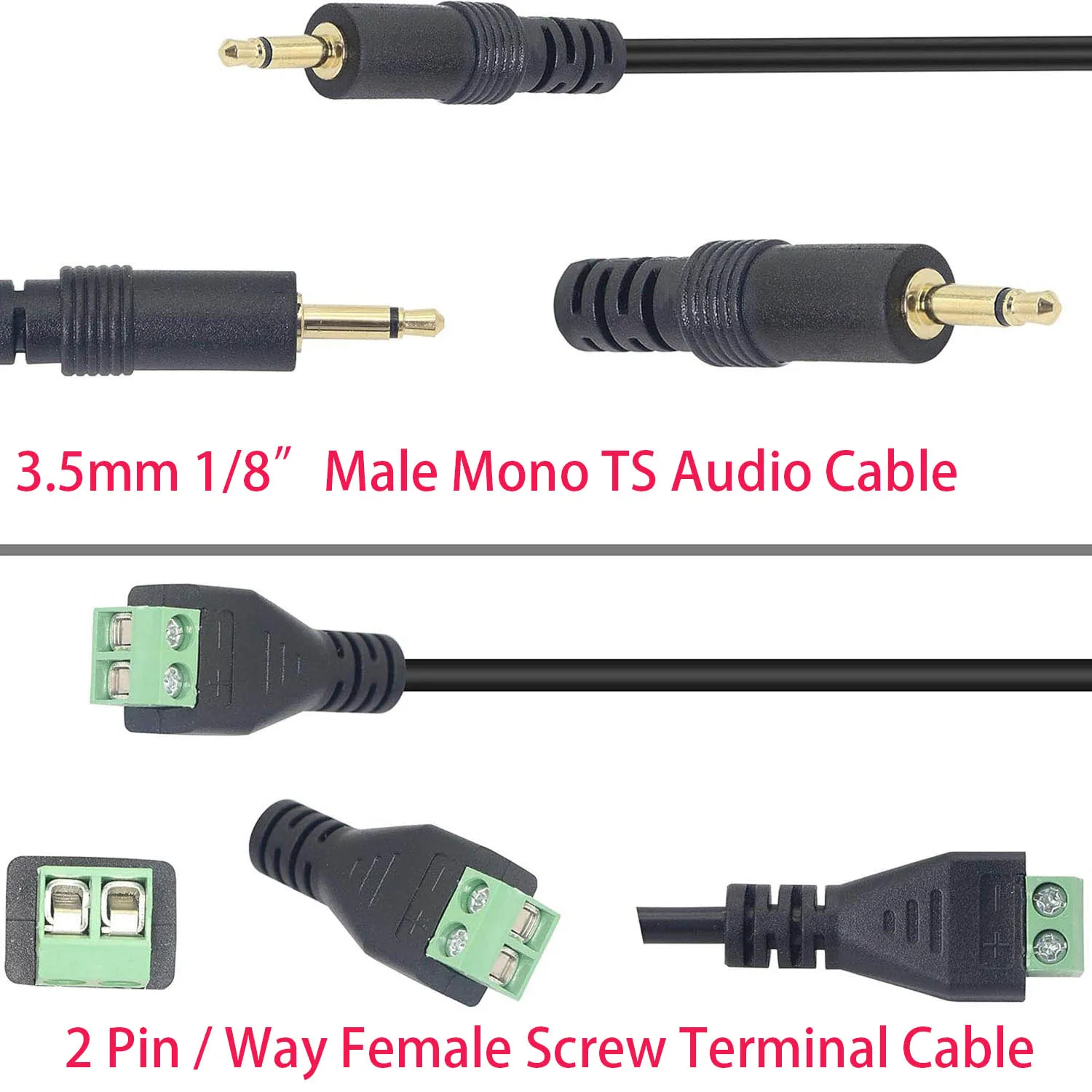 1pc 3.5mm 1/8" Mono TS Male Plug To AV Screw Video Balun Terminal Adapter Connector Cable 1FT Gold Plated - Image 6