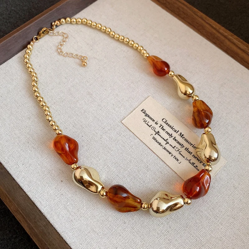 Amber Color Irregular Acrylic Beads Chokers Necklaces Set