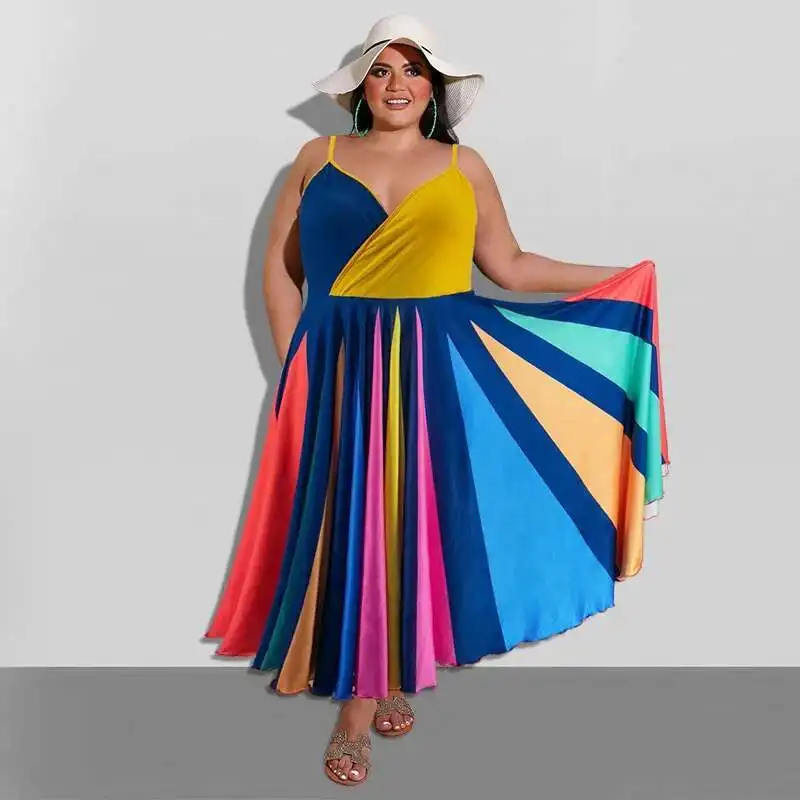 My801 Plus Size Women's Summer New Item Irregular Multi-color Large Swing Dress New Item 2025 Party Summer Elegantes Casual Y2k