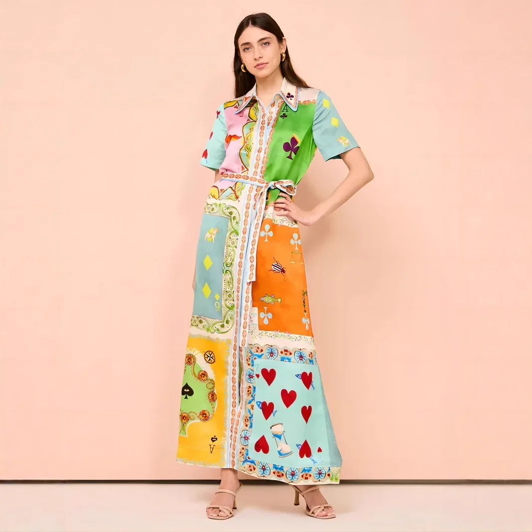 New 2025 Women's Linen Short Sleeve Casual Belted Open Cardigan Dress Loose Fit Comfortable Style Cross-Border Fashion Dress