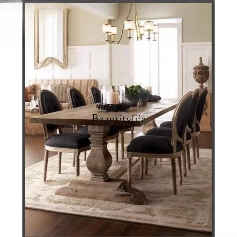 

French country dining table solid wood antique old American country European dining table
